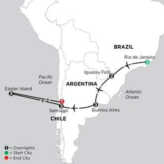 tourhub | Globus | Independent Brazil, Argentina & Chile with Easter Island | Tour Map