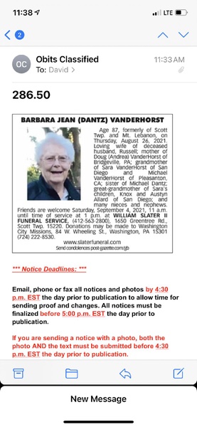 Barbara Jean (Dantz) VanderHorst Profile Photo