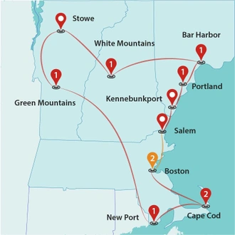 tourhub | Travel Talk Tours | Colors of New England | Tour Map