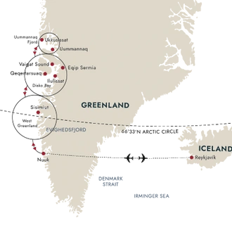 tourhub | HX Hurtigruten Expeditions | Grand Greenland – The Icy Giants of Disko Bay (Flight Included) | Tour Map