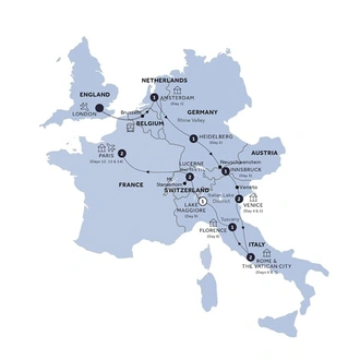 tourhub | Insight Vacations | Highlights of Europe - Start London, End Paris, Small Group, Summer | Tour Map