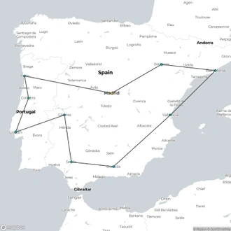 tourhub | Julia Travel | Madrid, Portugal & Andalucia & Barcelona 16 Days | Tour Map