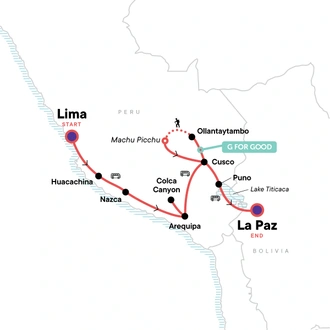 tourhub | G Adventures | Lima to La Paz: Sandboarding & Sunsets | Tour Map