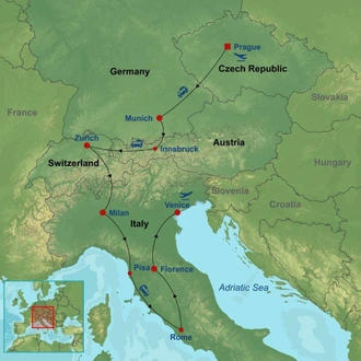 tourhub | Indus Travels | From Prague To Venice Through The Majestic Alps | Tour Map