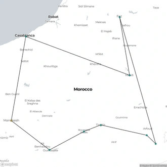 tourhub | Morocco Cultural Trips | 6 Days Tour from Marrakech to Fes & Casablanca Via Desert | Tour Map