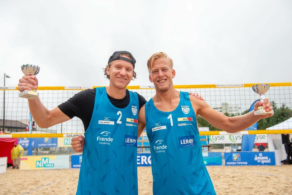 Svein Solhaug och Lars Retterholt efter segern i norska mästerskapet 2018. Nu kommer de till Beach Royals i Göteborg.