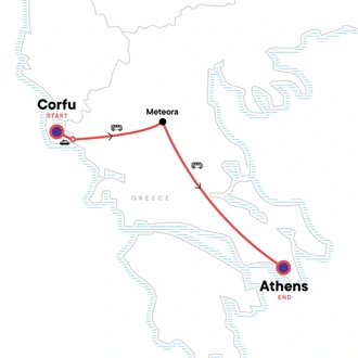 tourhub | G Adventures | Corfu to Athens: Meteora & The Emerald Island | Tour Map