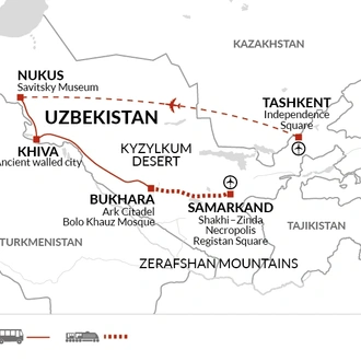 tourhub | Explore! | Upgraded - Treasures of Uzbekistan | Tour Map