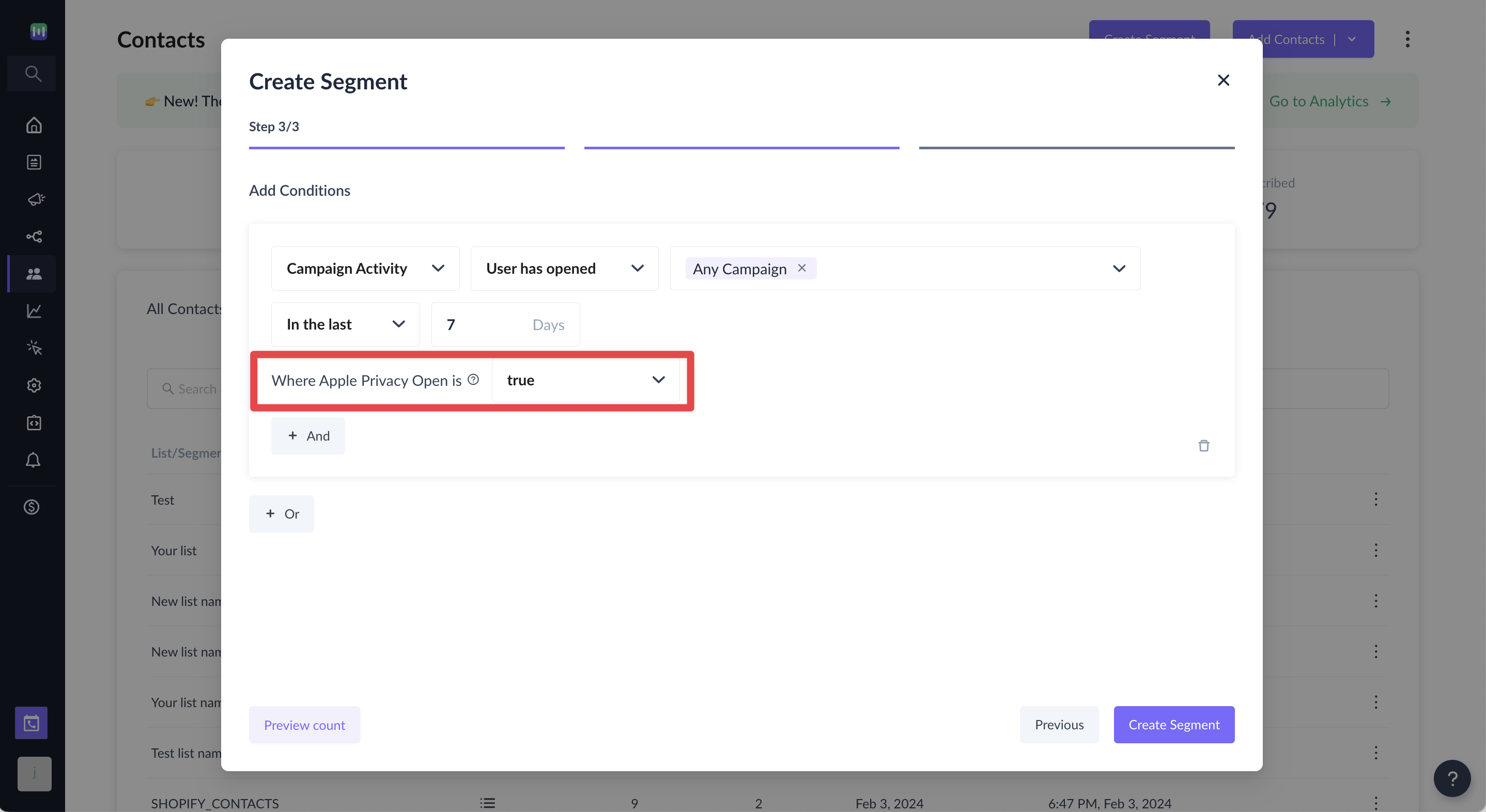 How to identify contacts with Apple Mail Privacy Protection Opens in Segmentation?