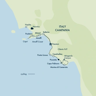 tourhub | Exodus | Cycle Cilento & the Amalfi Coast | Tour Map