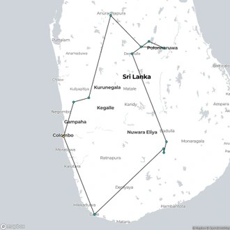 tourhub | Crooked Compass | Sea, Tea and Safari: Sri Lanka | Tour Map