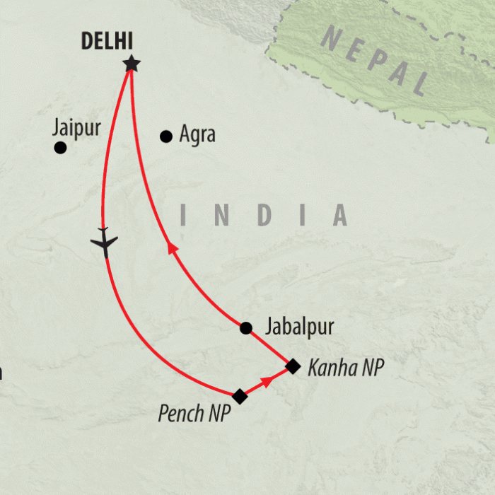 tourhub | On The Go Tours | Tiger Trail - 9 days | Tour Map