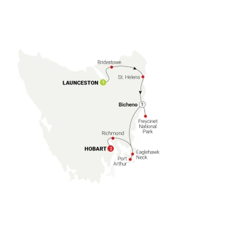 tourhub | AAT Kings | Tassie's East Coast Highlights | Tour Map