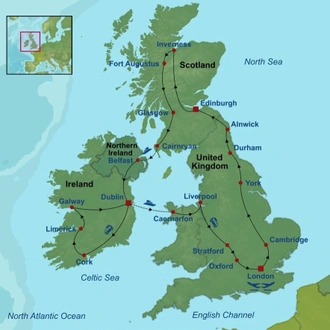 tourhub | Indus Travels | Treasures Of England Scotland and Ireland | Tour Map