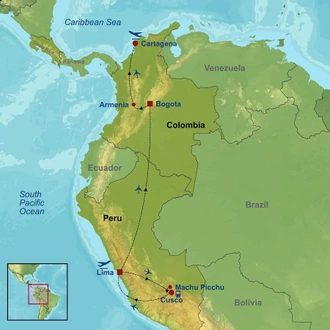 tourhub | Indus Travels | Charming Peru and Colombia | Tour Map