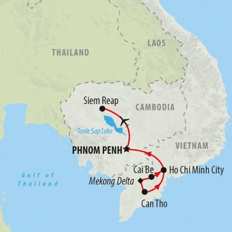 tourhub | On The Go Tours | Saigon to Siem Reap - 9 days | Tour Map