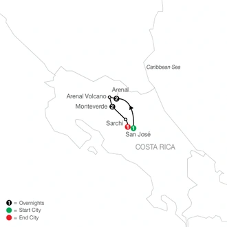 tourhub | Globus | Costa Rica Escape | Tour Map