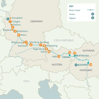 tourhub | Riviera Travel | Cruise the Heart of Europe - MS Oscar Wilde | Tour Map