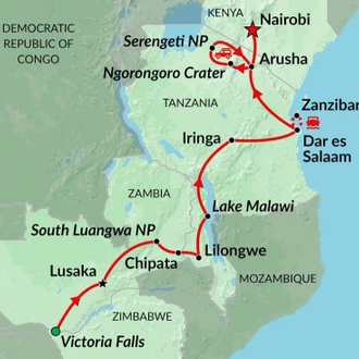 tourhub | Encounters Travel | East African Odyssey tour | Tour Map