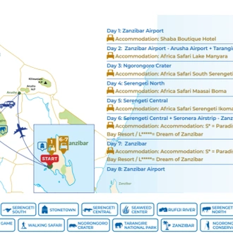 tourhub | Beach and Safari Holidays | Zanzibar & Serengeti | Tour Map