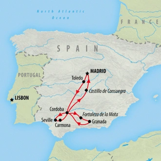 tourhub | On The Go Tours | Toledo, Cordoba & Seville - 4 days | Tour Map