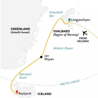 tourhub | Exodus Adventure Travels | Ultimate Arctic Voyage: From Svalbard to Jan Mayen to Iceland | Tour Map