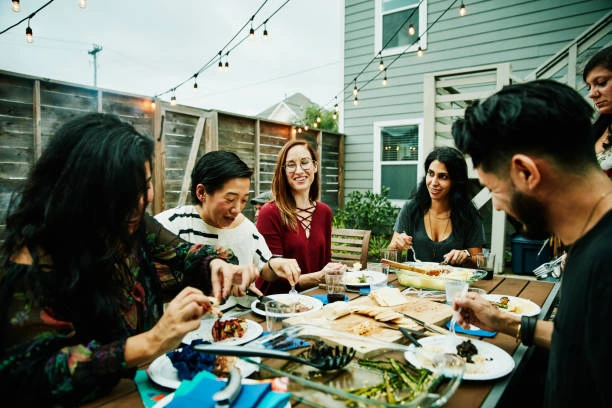 a community enjoying a dinner party 