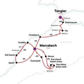 tourhub | G Adventures | Complete Morocco: The Sahara to the Coast | Tour Map