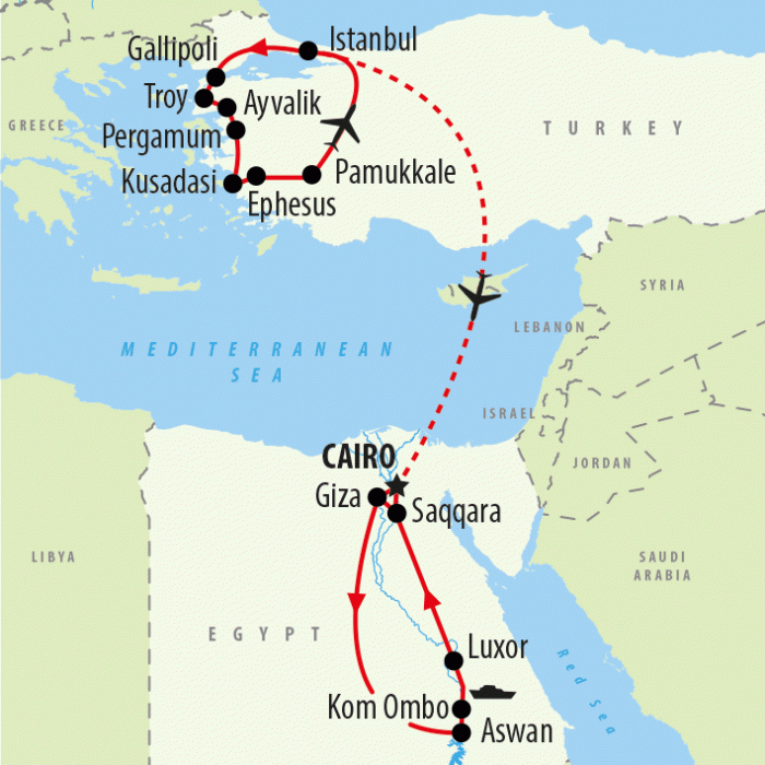 tourhub | On The Go Tours | Turkey & Tutankhamun with Cruise - 16 days | Tour Map