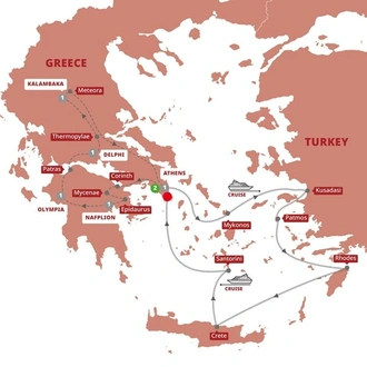 tourhub | Trafalgar | Best of Greece with 4-Day Aegean Cruise Superior | Tour Map