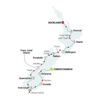 tourhub | AAT Kings | Essence of New Zealand | Tour Map