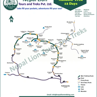 tourhub | Nepal Lion Tours and Treks | 12 Days Manaslu Circuit Trekking in Nepal | Tour Map