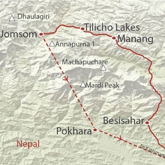 tourhub | World Expeditions | Annapurna, Nar & Tilicho Lake | Tour Map