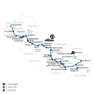 tourhub | Avalon Waterways | From Romania to the North Sea with 1 Night in Bucharest and 2 Nights in Transylvania (Passion) | Tour Map