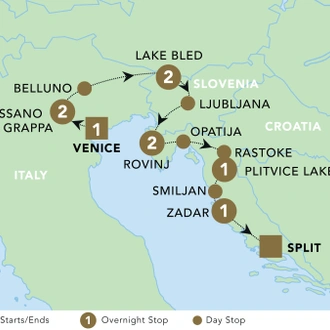 tourhub | Blue-Roads Touring | Adriatic Discovery: Northern Italy, Slovenia and Croatia 2025 | Tour Map