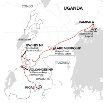 tourhub | Explore! | Uganda and Rwanda Gorilla Discovery | Tour Map