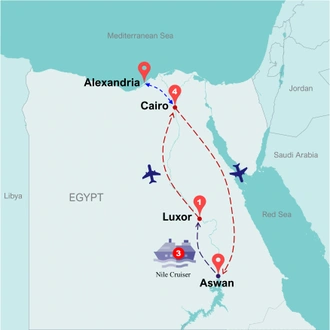 tourhub | Travel Talk Tours | Amazing Egypt By Nile Cruise  (5 & 4 Star Hotels) | Tour Map