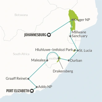 tourhub | Bamba Travel | Kruger, Eswatini & Lesotho Safari 14D/13N | Tour Map