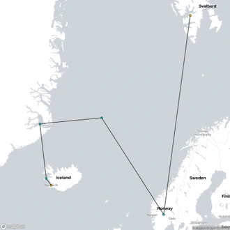 tourhub | HX Hurtigruten Expeditions | Arctic Islands Discovery – Svalbard, Jan Mayen, Greenland and Iceland | Tour Map