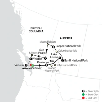 tourhub | Cosmos | Canadian Masterpiece with Rocky Mountaineer | Tour Map