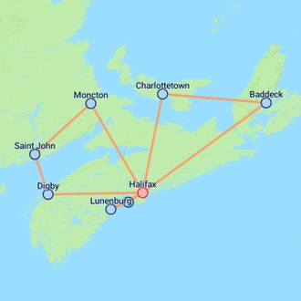 tourhub | On The Go Tours | Highlights of The Maritimes (Small Group) - 13 days | Tour Map