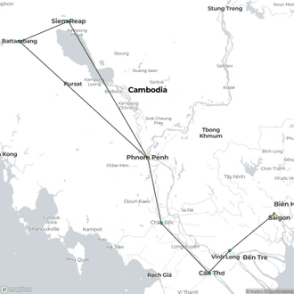 tourhub | All Points East | Vietnam and Cambodia Overland Tour | Tour Map