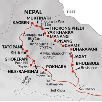 tourhub | Explore! | Annapurna Circuit Trek | Tour Map