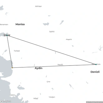 tourhub | Curio Travel | 4-Day Mini Group Tour to Ephesus - Izmir - Pamukkale - Pergamum | Tour Map