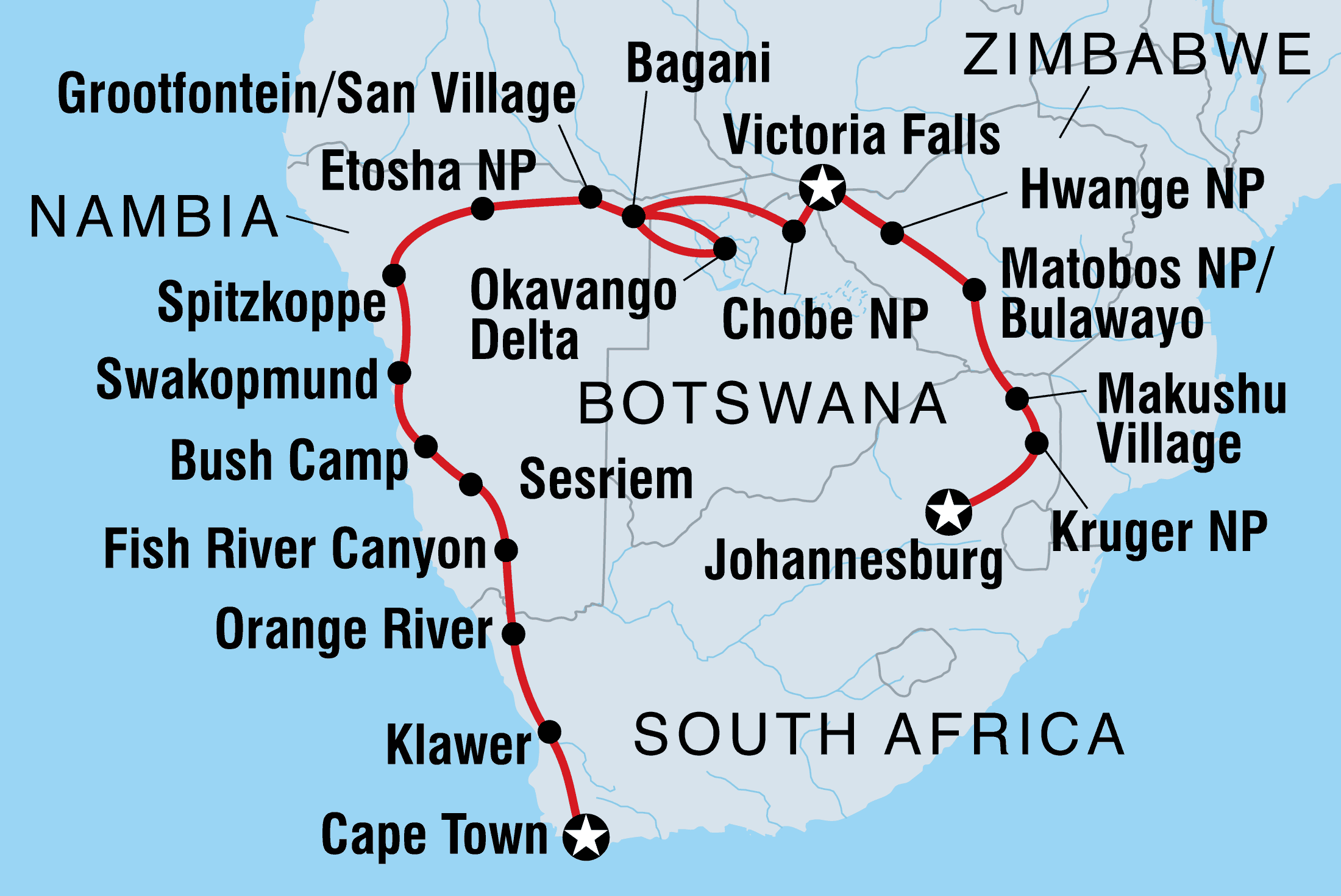 tourhub | Intrepid Travel | Southern Africa Adventure | Tour Map