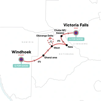 tourhub | G Adventures | Botswana & Victoria Falls Adventure | Tour Map