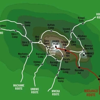 tourhub | World Adventure Tours | CLIMBING KILIMANJARO VIA MARANGU  ROUTE 6 DAYS | Tour Map