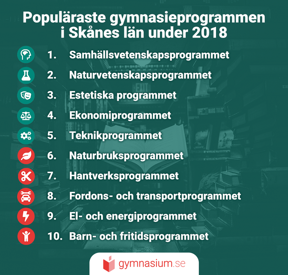 Illustration på de mest populära gymnasieprogrammen i Skåne.