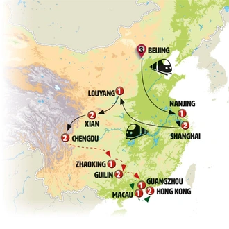 tourhub | Europamundo | Golden Triangle and South of China end Hong Kong | Tour Map