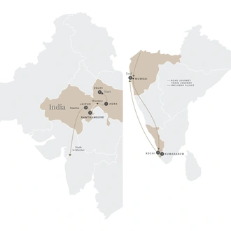 tourhub | Luxury Gold | Essence of India with South India Extension | Tour Map